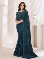 Peacock Blue Shaded Silver Chiffon Saree